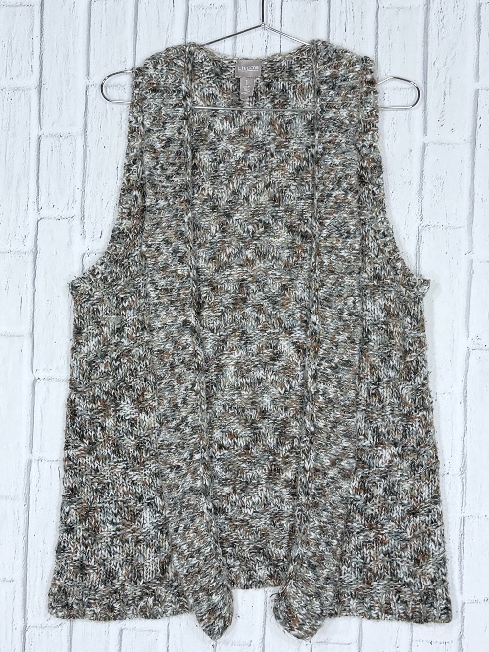 🤎 Chico’s Chunky Marled Knit Open Front Sweater Vest Size 1 Boho